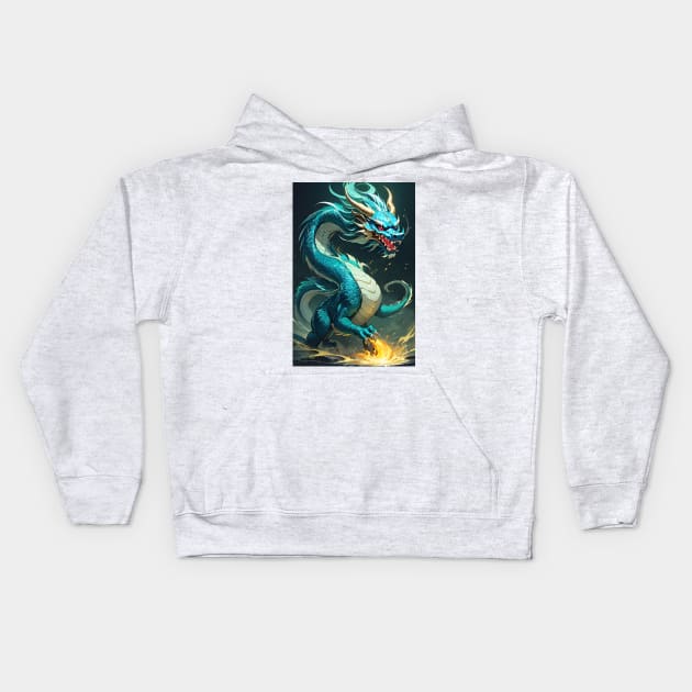 Asian green dragon Kids Hoodie by Spaceboyishere